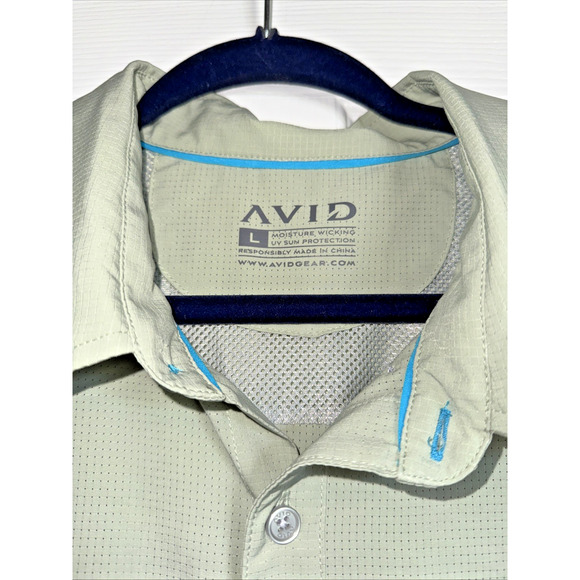 Avid Men's Fishing Shirt Short Sleeve Vented Button Up Sage‎ Green Size Large L - Picture 2 of 13